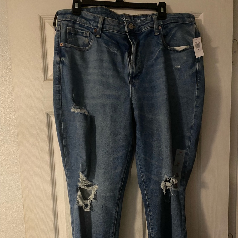 Old Navy High-Waisted O.G. Straight Light-Wash Ripped Jeans for Women 16